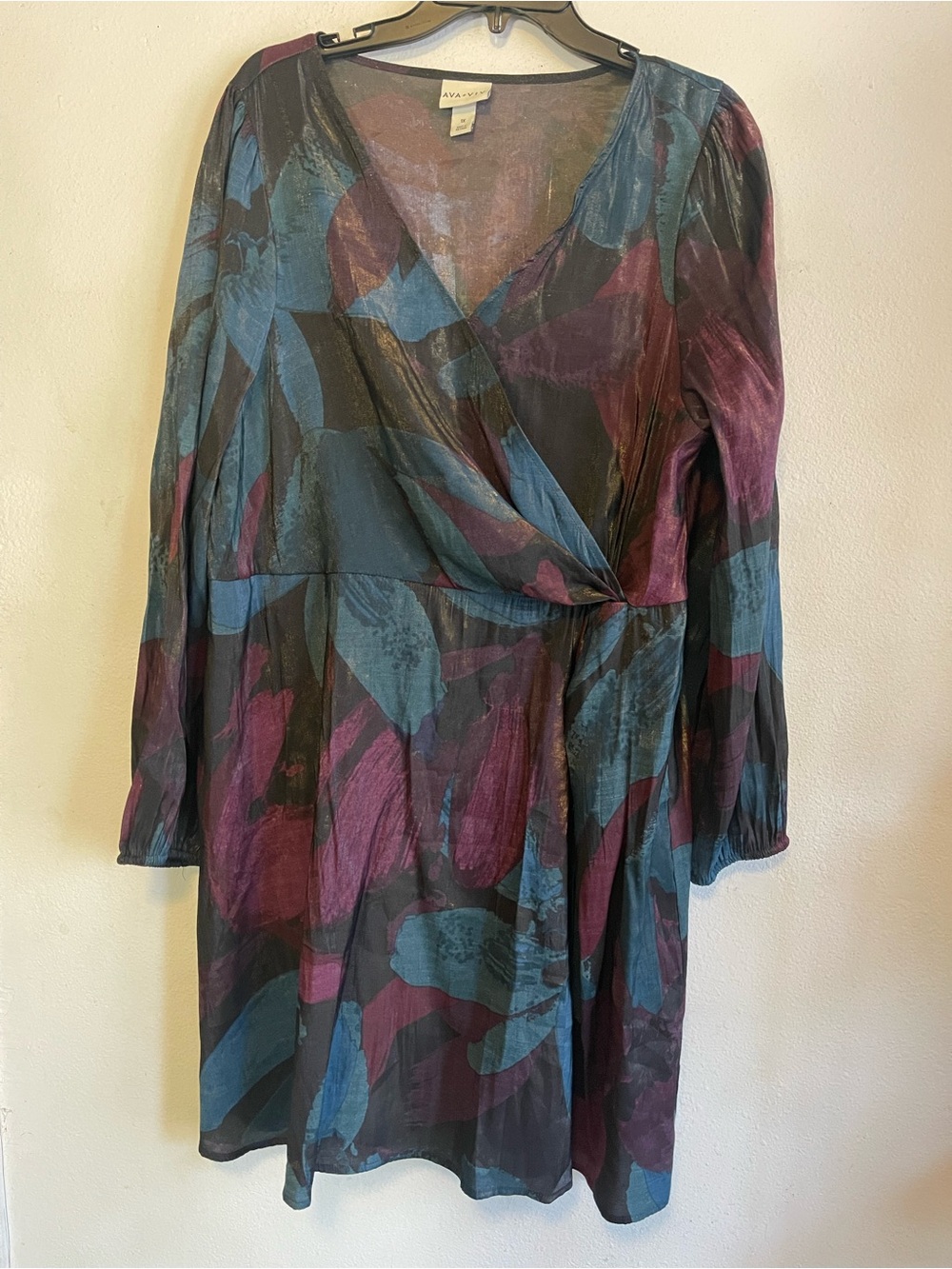 Ava & Viv Blue and Purple Long Sleeve Wrap-Style Dress